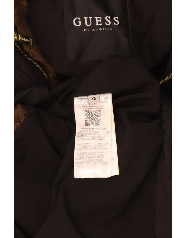 Guess Parka à capuche graphique pour femme UK 6 XS Noir Polyester