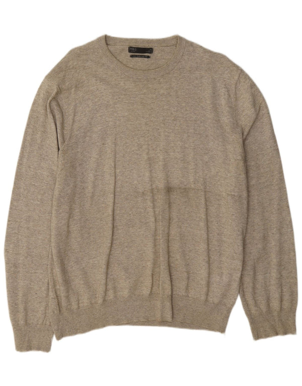 Marks & Spencer Pull col bateau pour homme XL en coton moucheté gris
