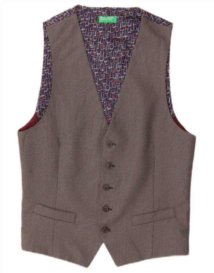 Benetton Gilet Homme IT 46 Petit Gris Géométrique Polyester