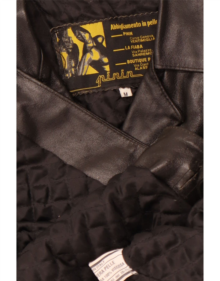 VINTAGE Manteau en cuir femme UK 14 Cuir noir moyen