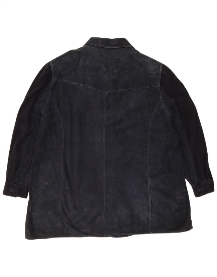 veste en daim femme vintage UK 18 XL Bleu Marine