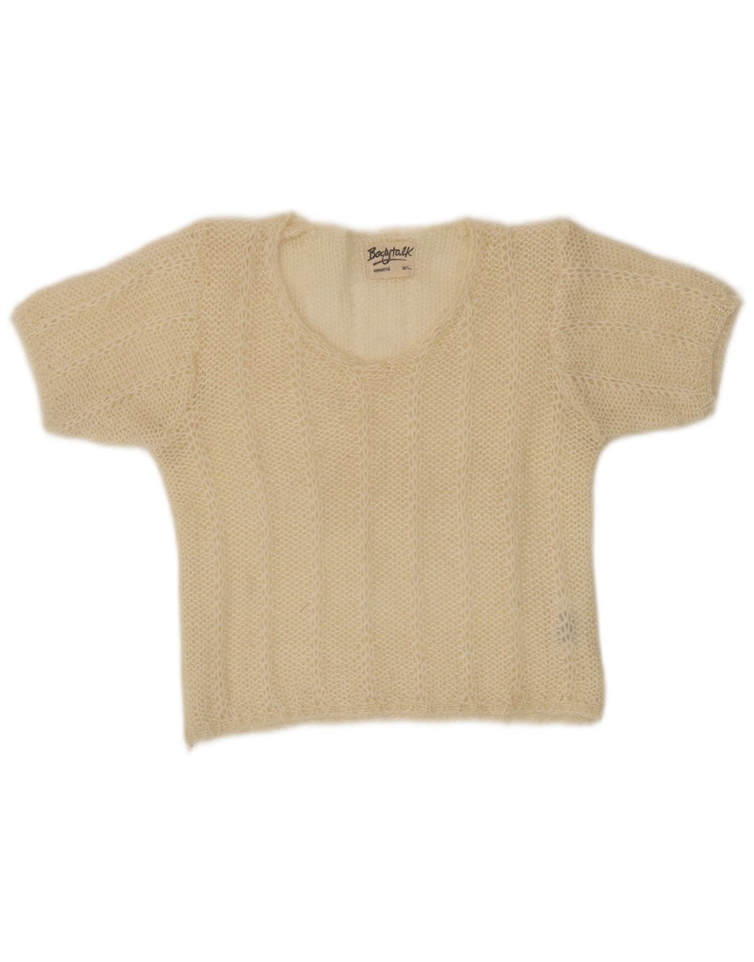 VINTAGE Femmes Crop Boat Neck Jumper Pull UK 12 Beige Moyen
