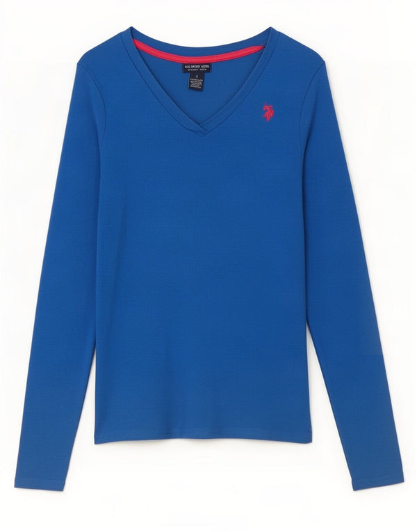 U.S. Polo Assn. Womens Top Long Sleeve UK 10 Small Blue Cotton