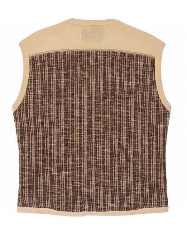 gilet tricoté femme vintage UK 14 Grand coton rayé marron