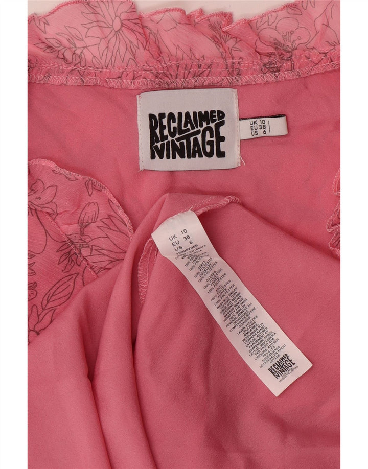 vintage Femme Robe A-Line sans manches UK 10 Petit Polyester Floral Rose