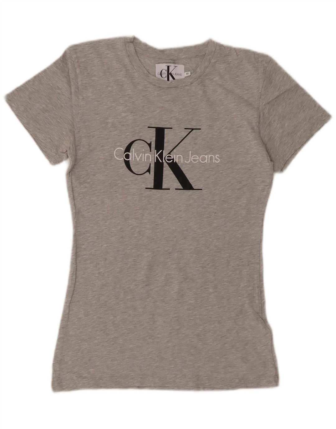 CALVIN KLEIN JEANS T-shirt graphique pour femme UK 6 XS Gris chiné en coton