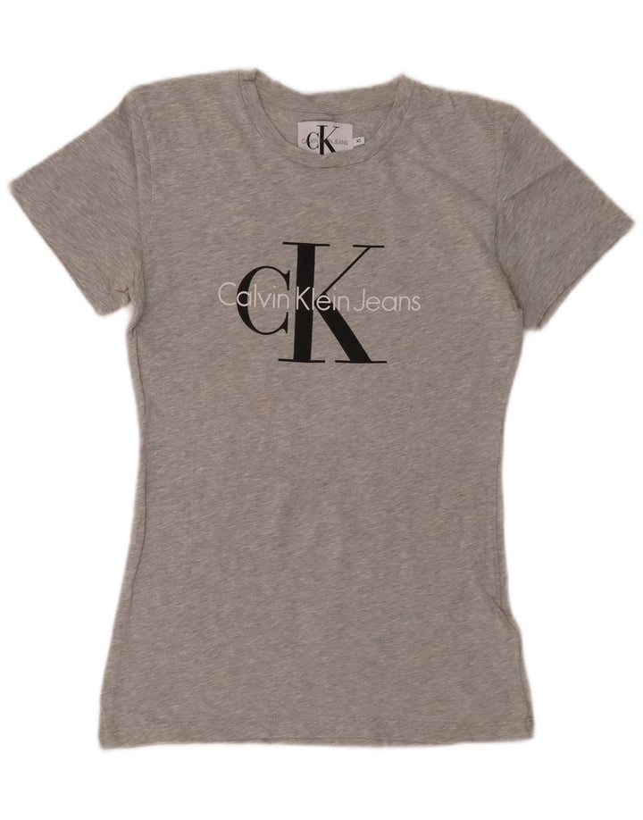 CALVIN KLEIN JEANS T-shirt graphique pour femme UK 6 XS Gris chiné en coton