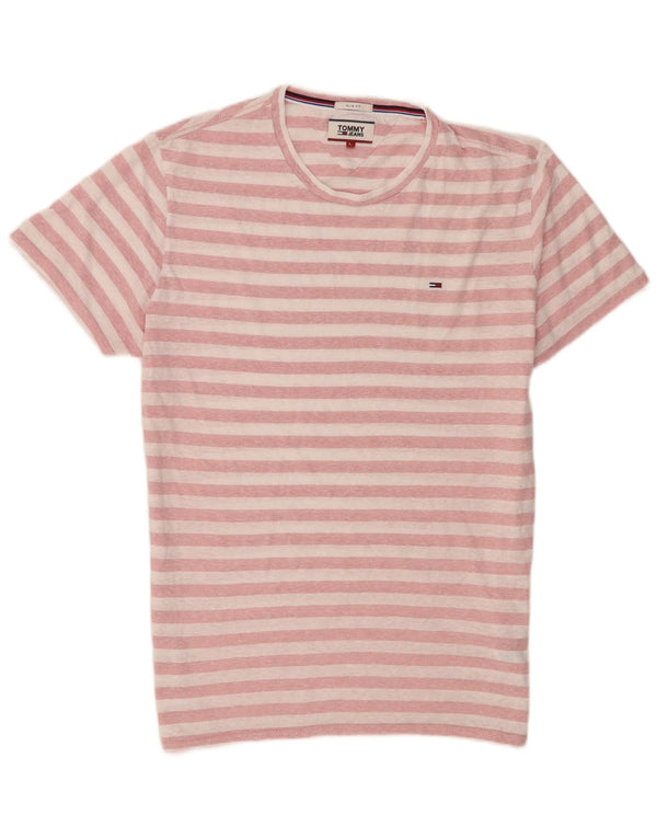 Tommy Hilfiger Mens T-Shirt Top Large Pink Striped Polyester