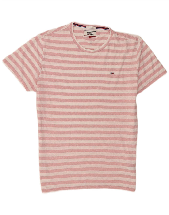 Tommy Hilfiger T-Shirt Homme Haut Large Rose Rayé Polyester