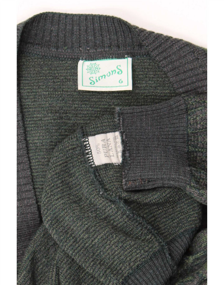 vintage Mens Cardigan Sweater Grande laine géométrique verte