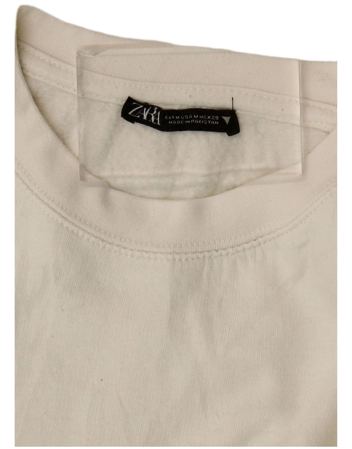 Zara Womens Crop Sweatshirt Jumper UK 14 Moyen Blanc