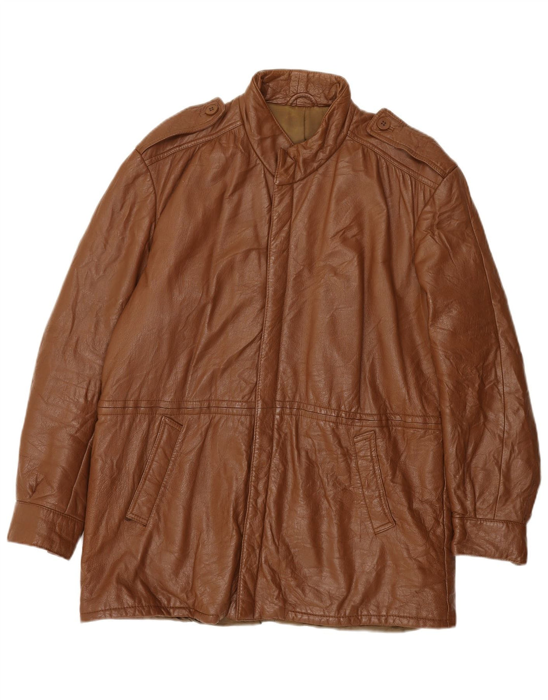 VINTAGE Mens Military Leather Jacket IT 48 Medium Brown Leather