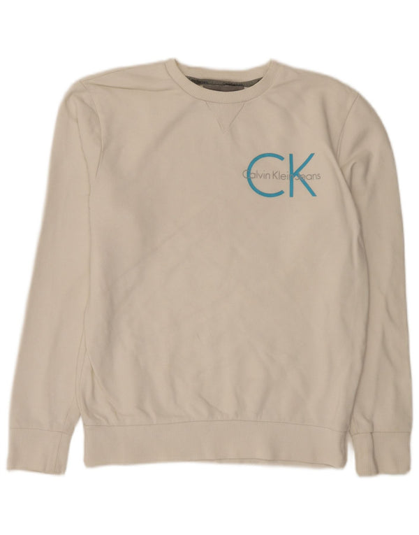 Calvin Klein Jeans Sweat-shirt graphique pour homme en coton blanc Taille S