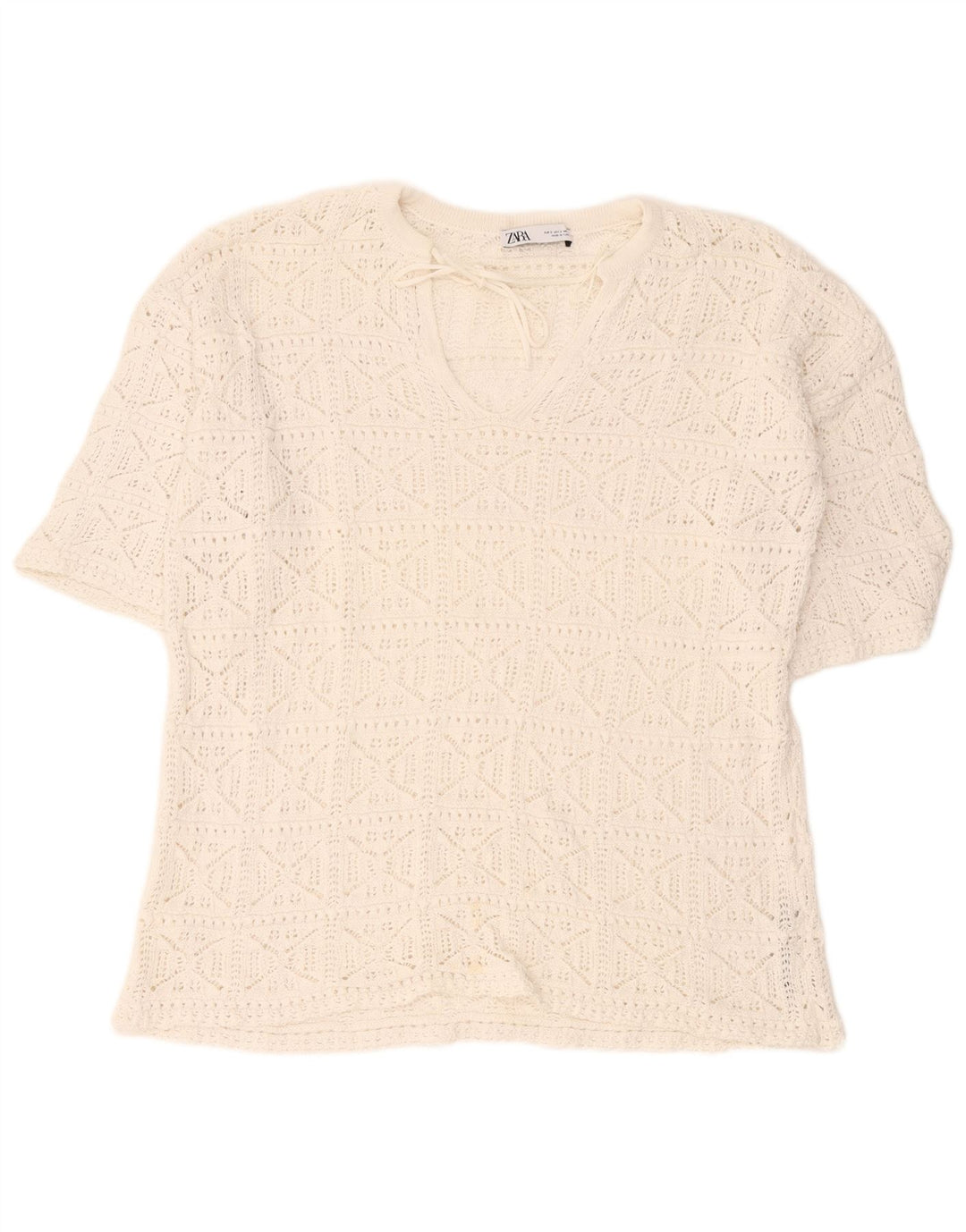 Zara Womens Oversize Crochet Blouse Top UK 10 Petit Coton Blanc