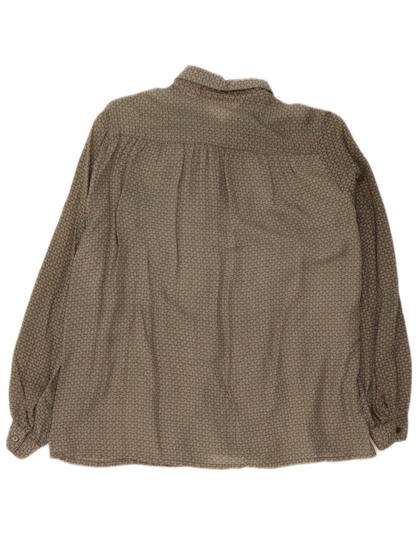 vintage Femme Chemise Blouse EU 42 Grand Vert Floral Acétate Rétro