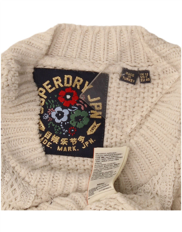 Superdry Pull surdimensionné à col rond pour femme UK 12 Medium Off White