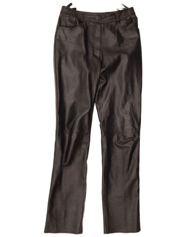 Pantalon en cuir droit femme vintage UK 12 Medium W28 L33 Noir