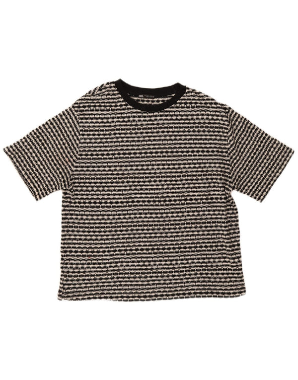 Zara Pull à manches courtes et col bateau pour homme UK 16 Large Noir Rayé