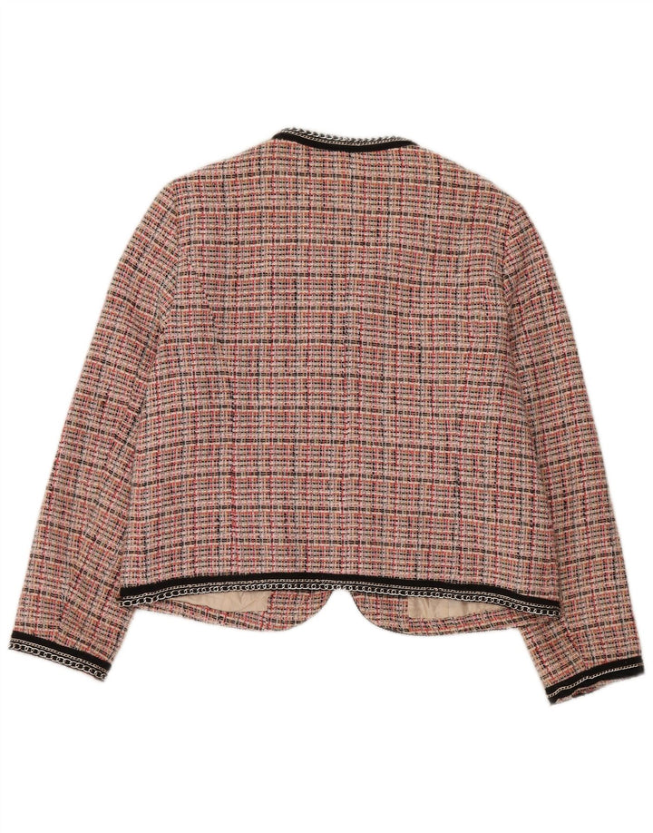 Zara Veste Blazer Femme UK 18 XL Coton à Carreaux Rose