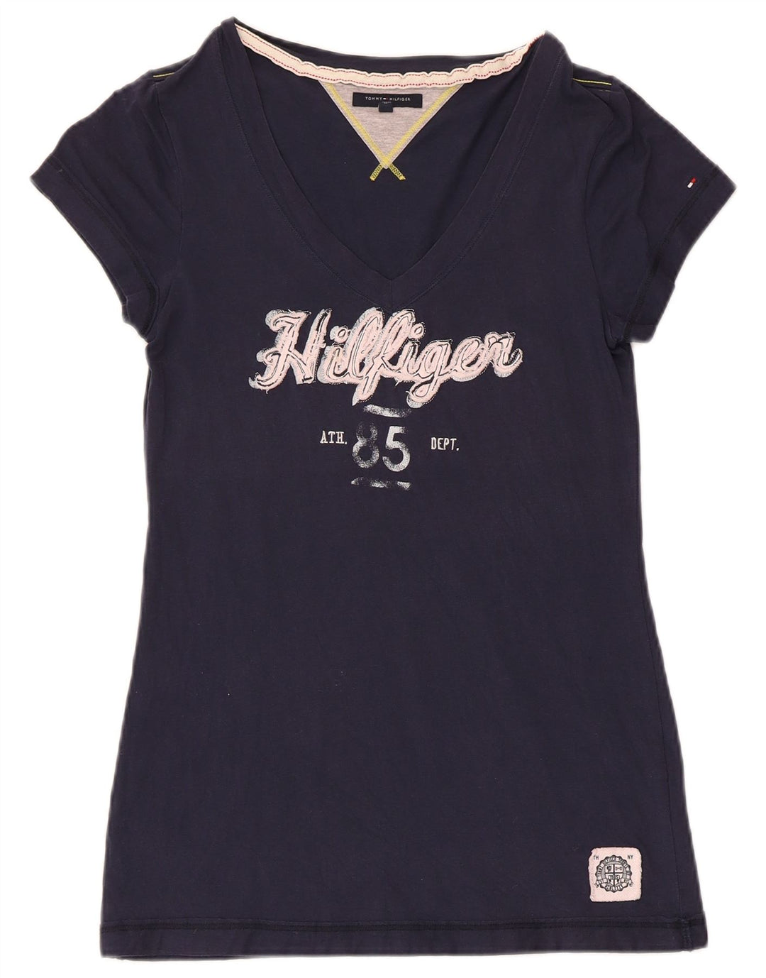 TOMMY HILFIGER T-shirt graphique pour femme UK 12 Bleu marine moyen Coton