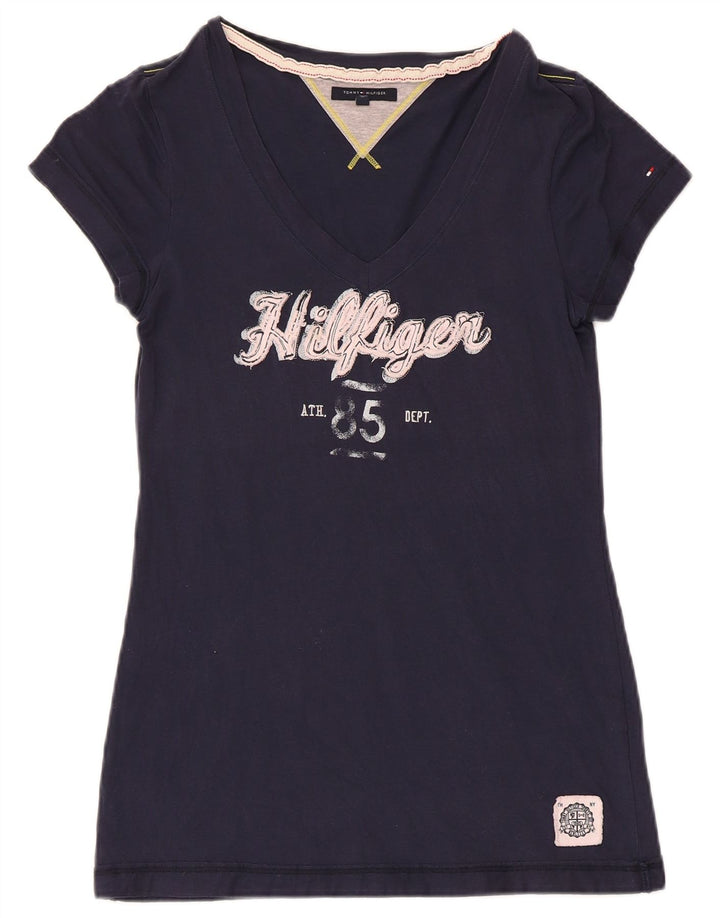 TOMMY HILFIGER T-shirt graphique pour femme UK 12 Bleu marine moyen Coton