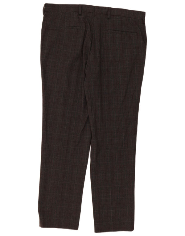 Marks & Spencer Pantalon Chino Slim Homme W36 L31 Marron Carreaux Polyester