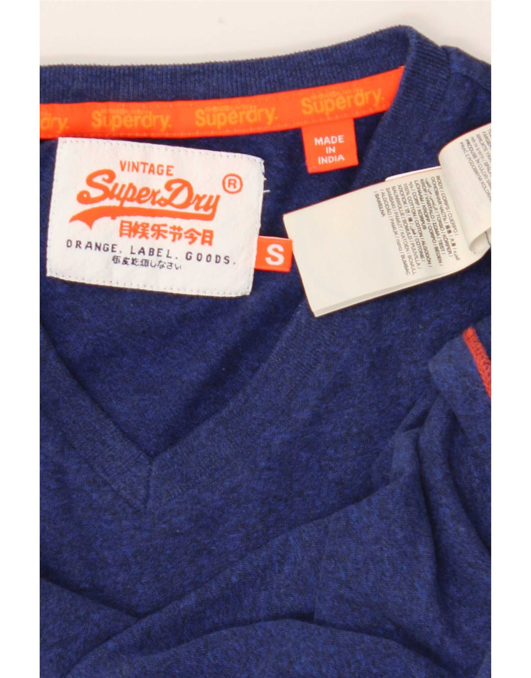 Superdry Homme T-Shirt Top Petit Bleu Marine Coton