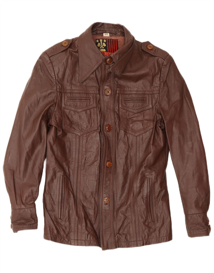 Tartan Veste en cuir militaire pour homme IT 48 Cuir marron moyen
