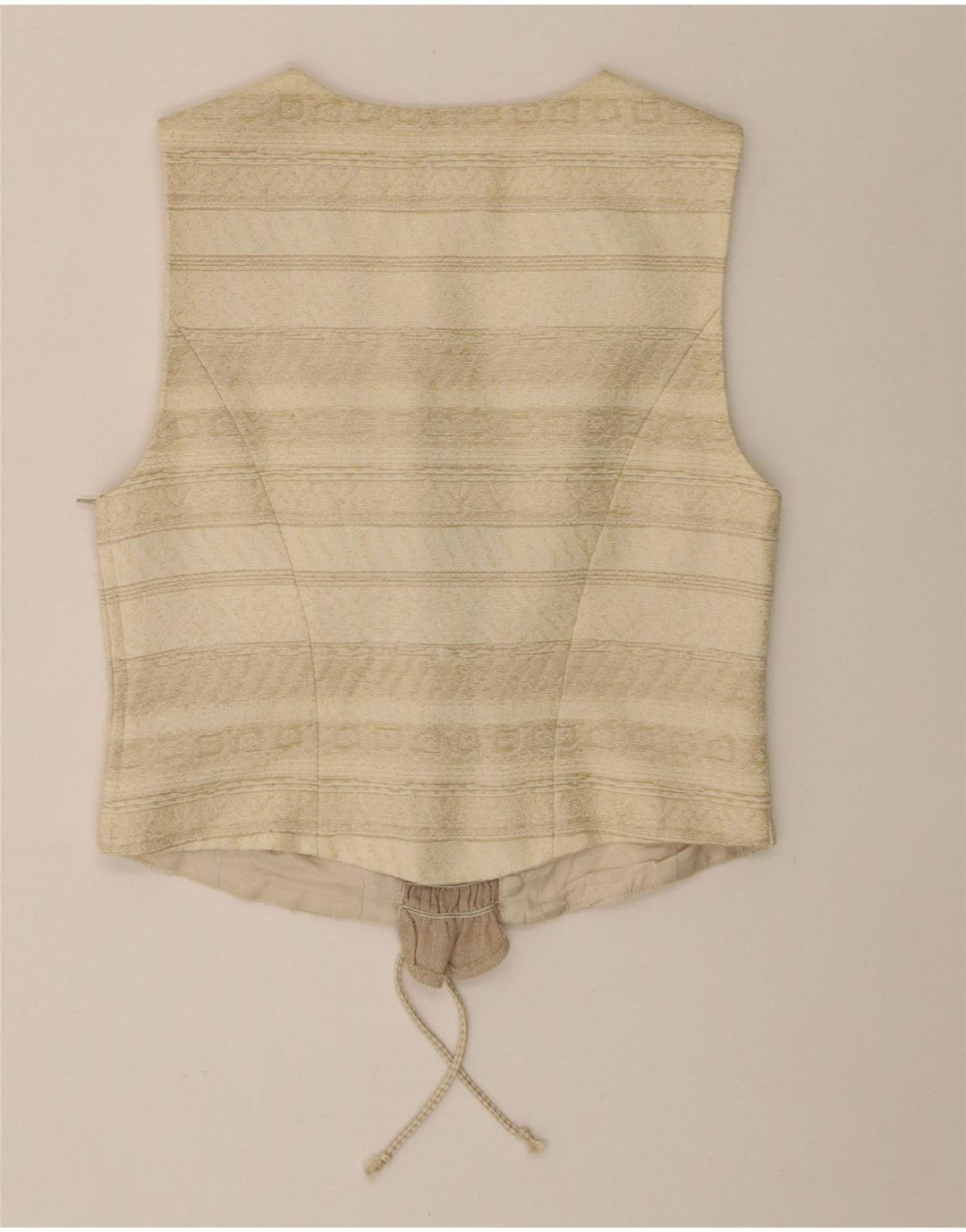 vintage Womens Crop Top UK 12 Acétate rayé beige moyen