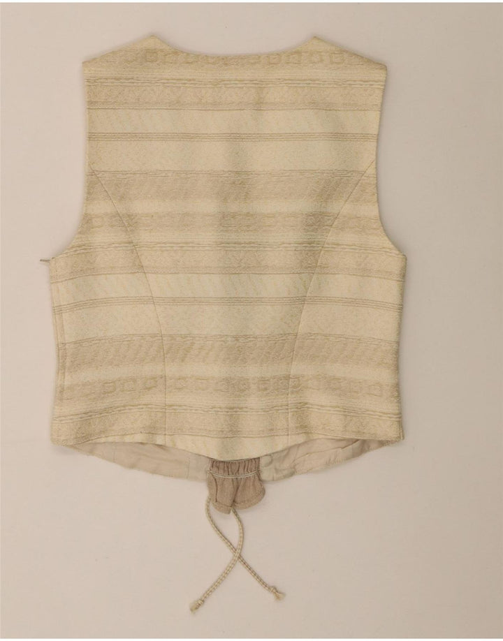 vintage Womens Crop Top UK 12 Acétate rayé beige moyen