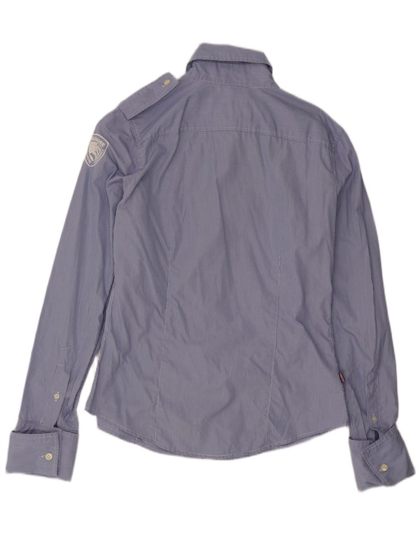 Blauer Chemise militaire formelle pour femme UK 16 en coton à fines rayures bleues