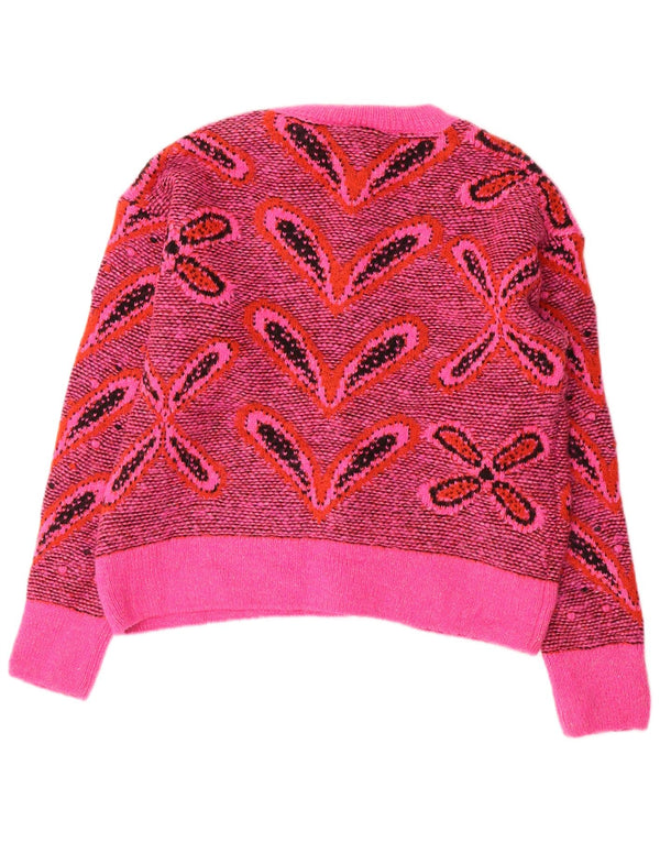 Zara Cardigan surdimensionné pour femme UK 10 Petit acrylique géométrique rose