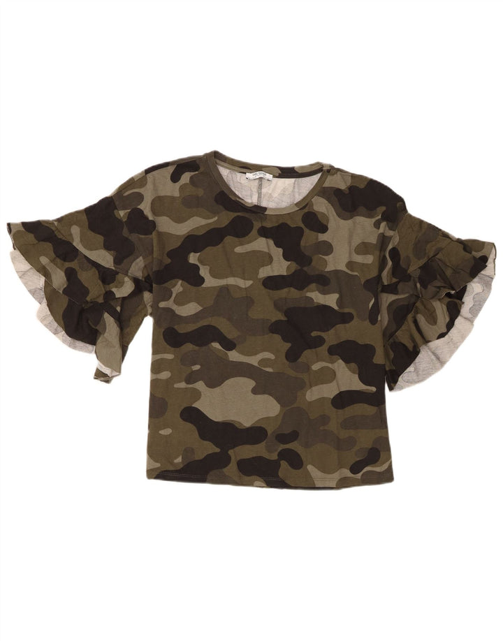 Zara Womens Trafaluc Blouse Top UK 14 Camouflage Vert Moyen