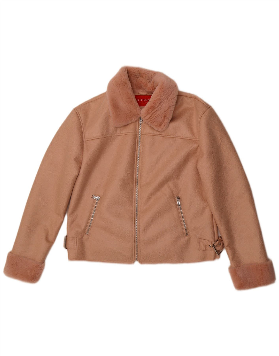 Guess Veste Sherpa en simili cuir pour femme UK 12 Rose moyen Polyester