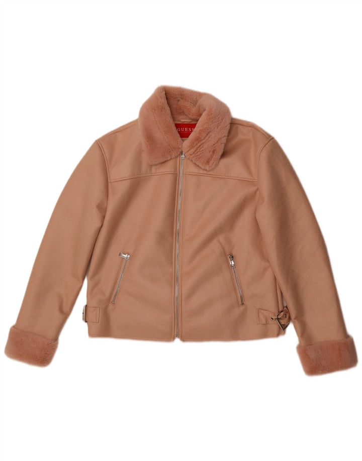 Guess Veste Sherpa en simili cuir pour femme UK 12 Rose moyen Polyester