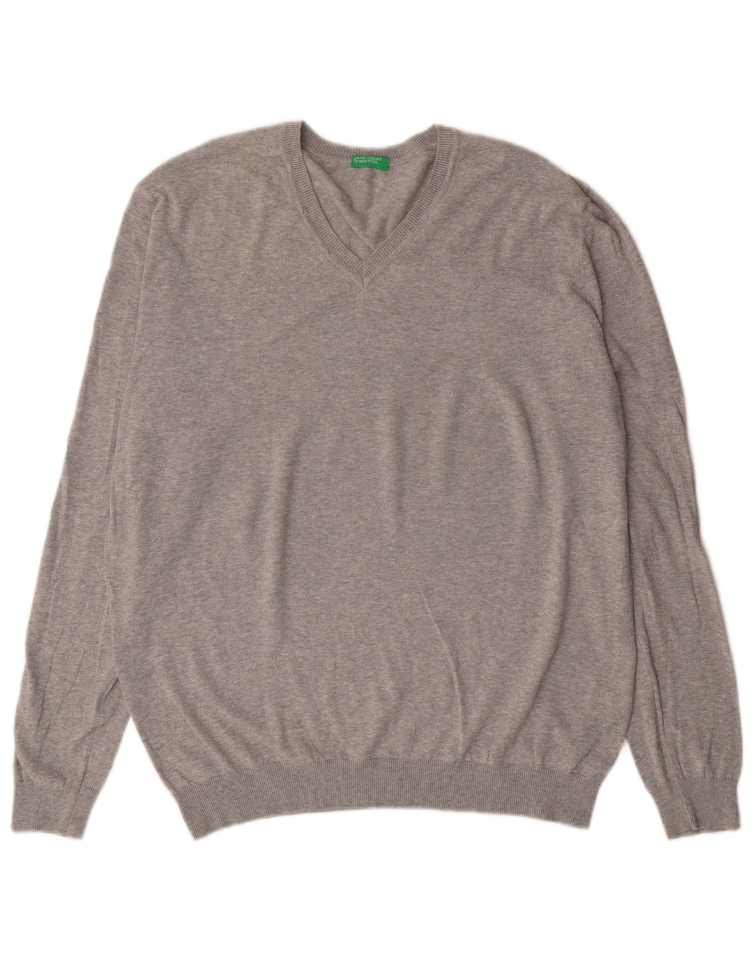 United Colors of Benetton Pull col V Homme XL Gris Coton Classique