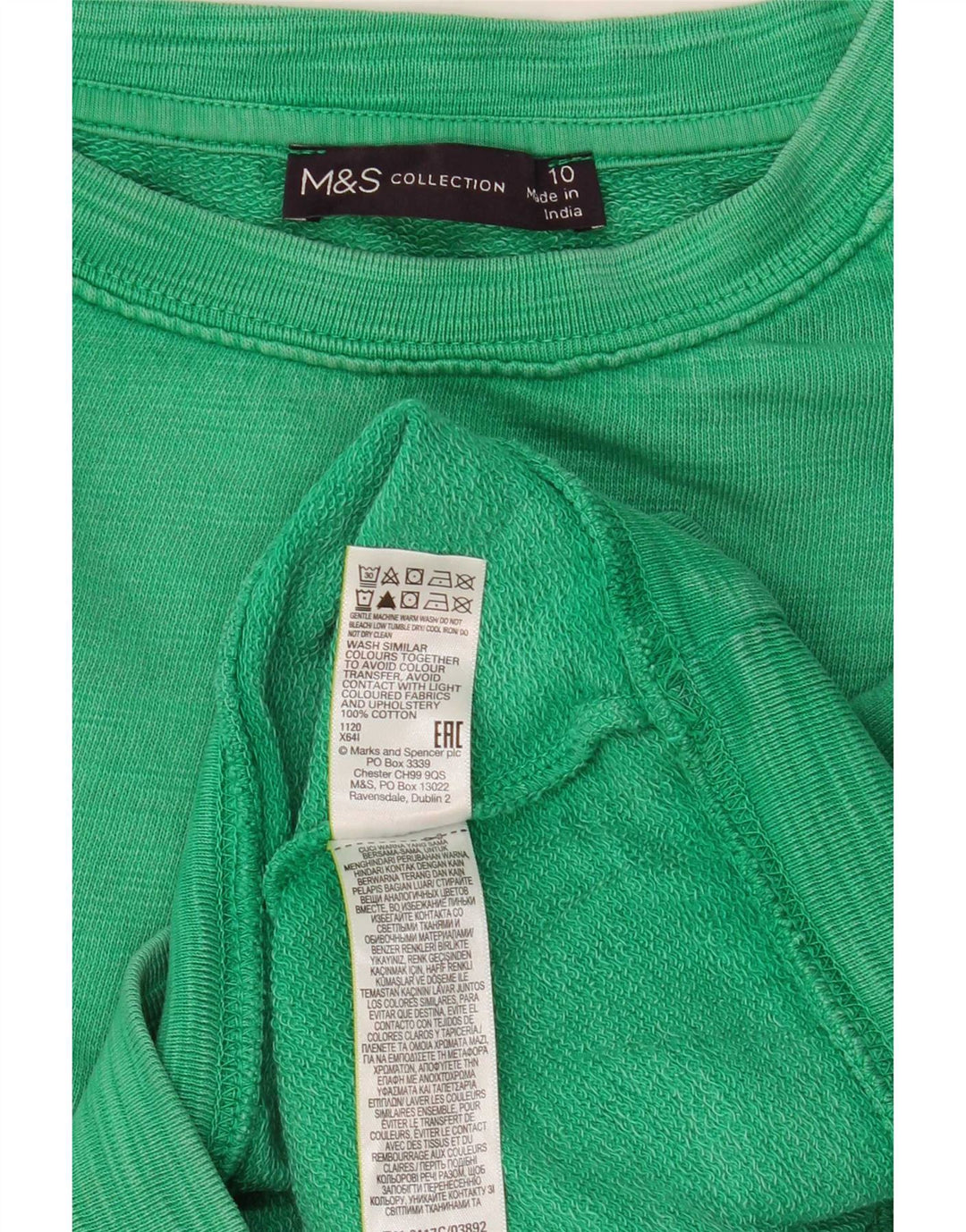 Marks & Spencer Sweat-shirt surdimensionné pour femme UK 10 Petit coton vert
