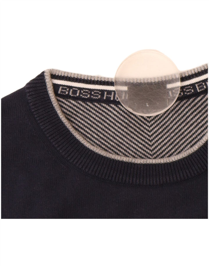 HUGO BOSS Pull ras du cou pour homme en coton bleu marine Large