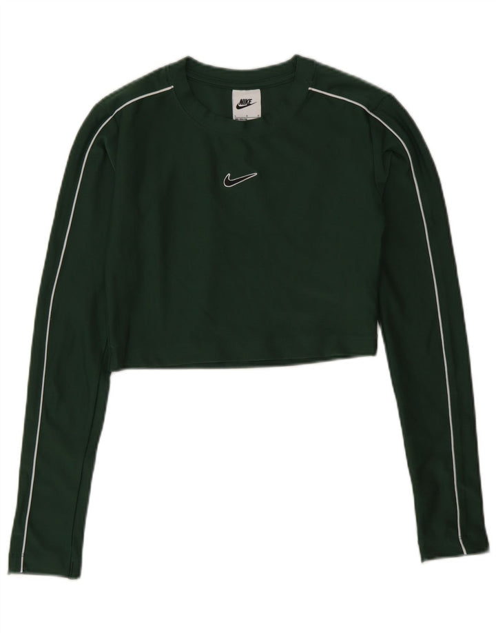 Nike Girls Crop Top Manches Longues 12-13 ans Large Vert Polyester