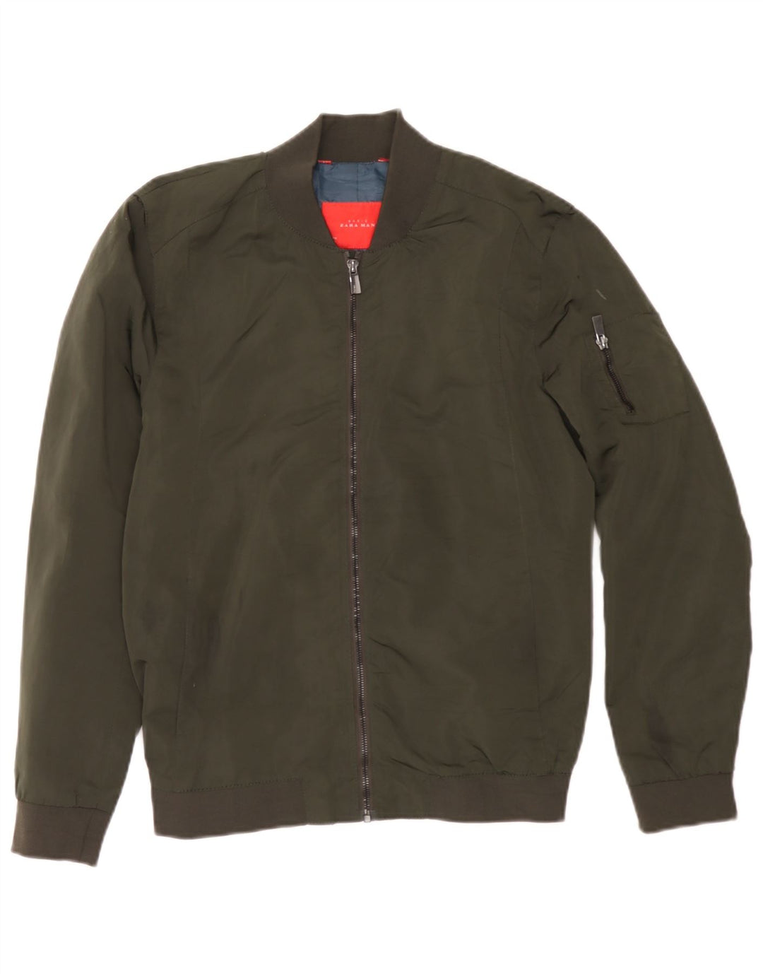 Zara Mens Bomber Jacket UK 38 Medium Kaki Polyester