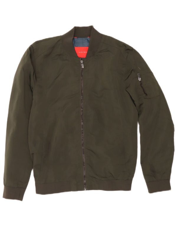 Zara Mens Bomber Jacket UK 38 Medium Kaki Polyester