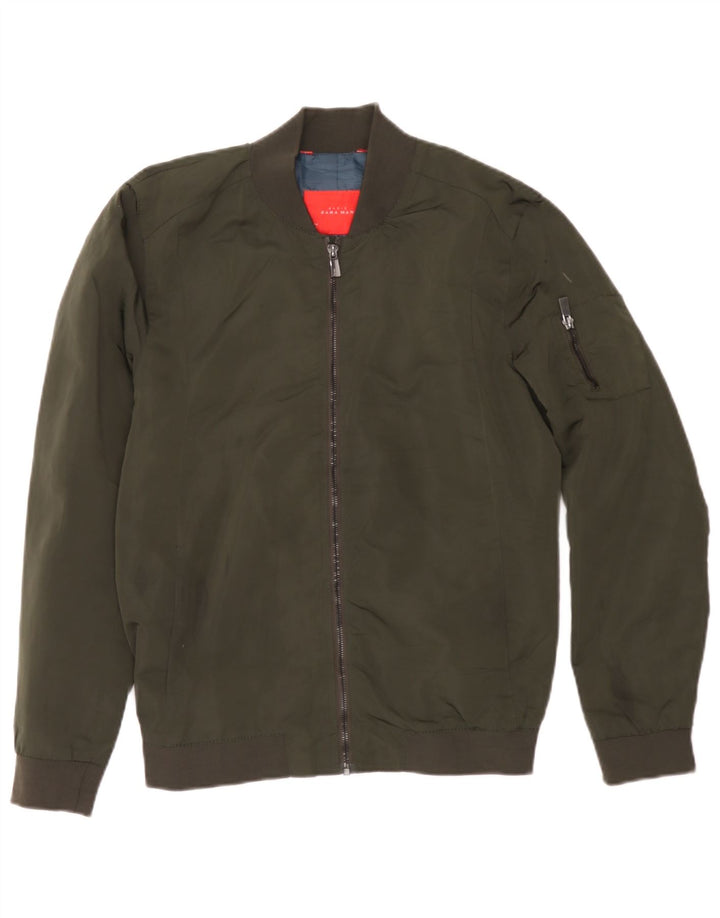 Zara Mens Bomber Jacket UK 38 Medium Kaki Polyester