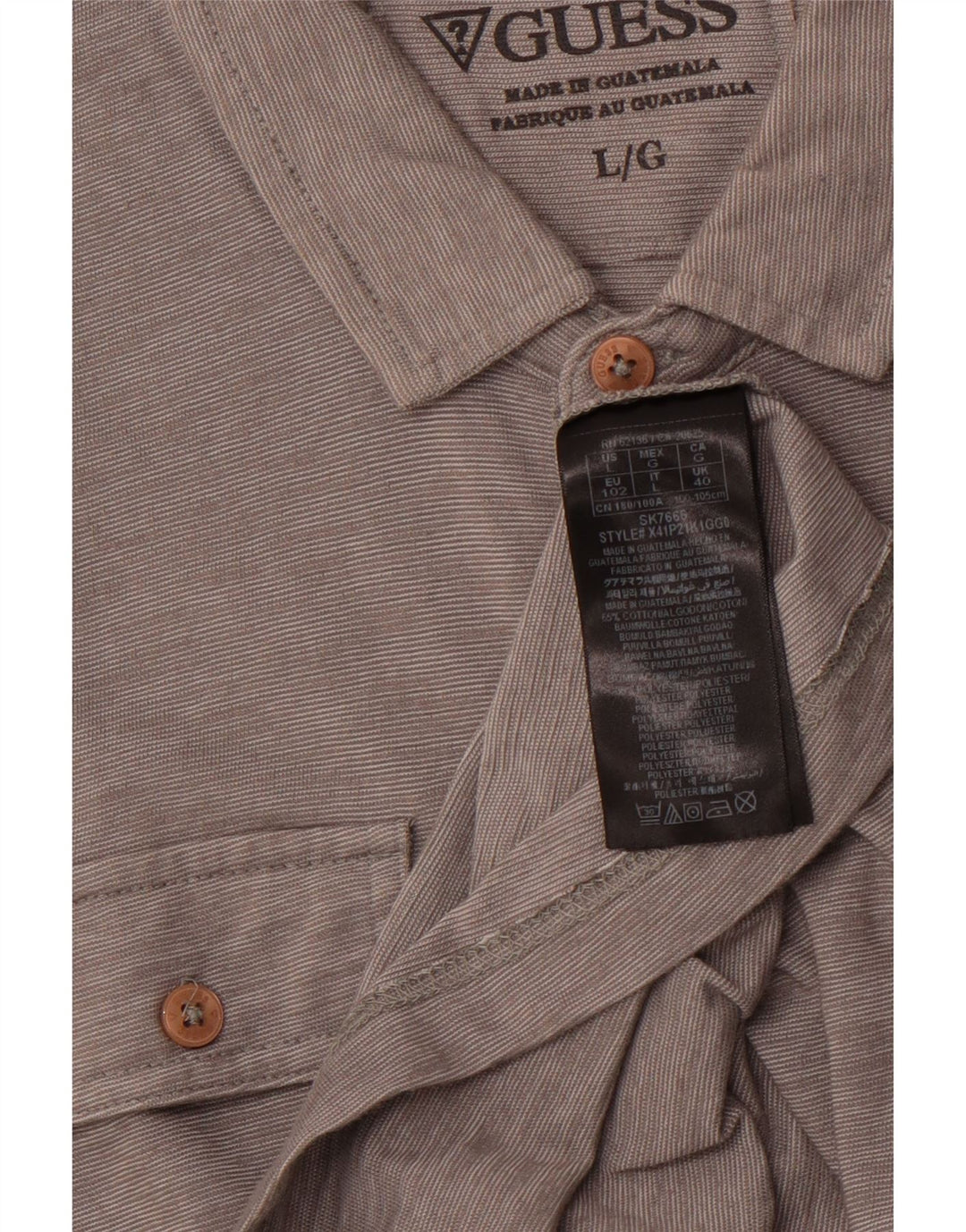 GUESS Polo militaire pour homme en coton à fines rayures gris