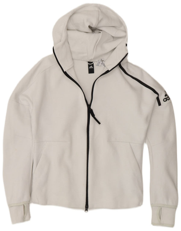 Adidas Pull à capuche zippé pour femme UK 8/10 Petit coton blanc