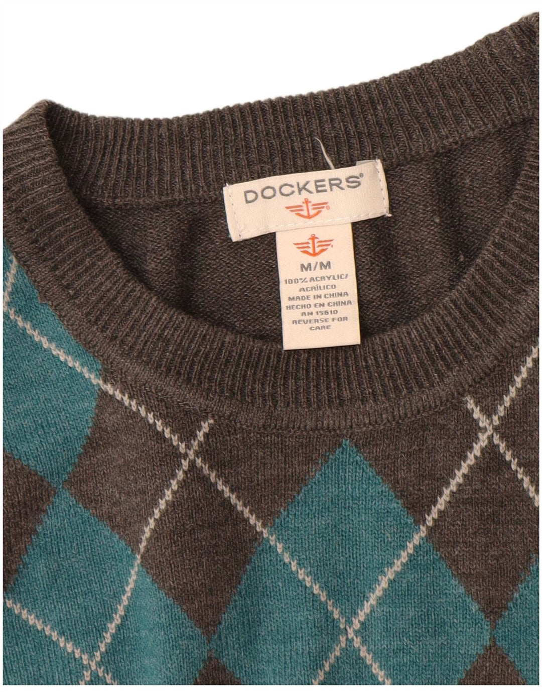 Dockers Pull Col Ras du Cou Homme Gris Moyen Argyle/Diamant Acrylique