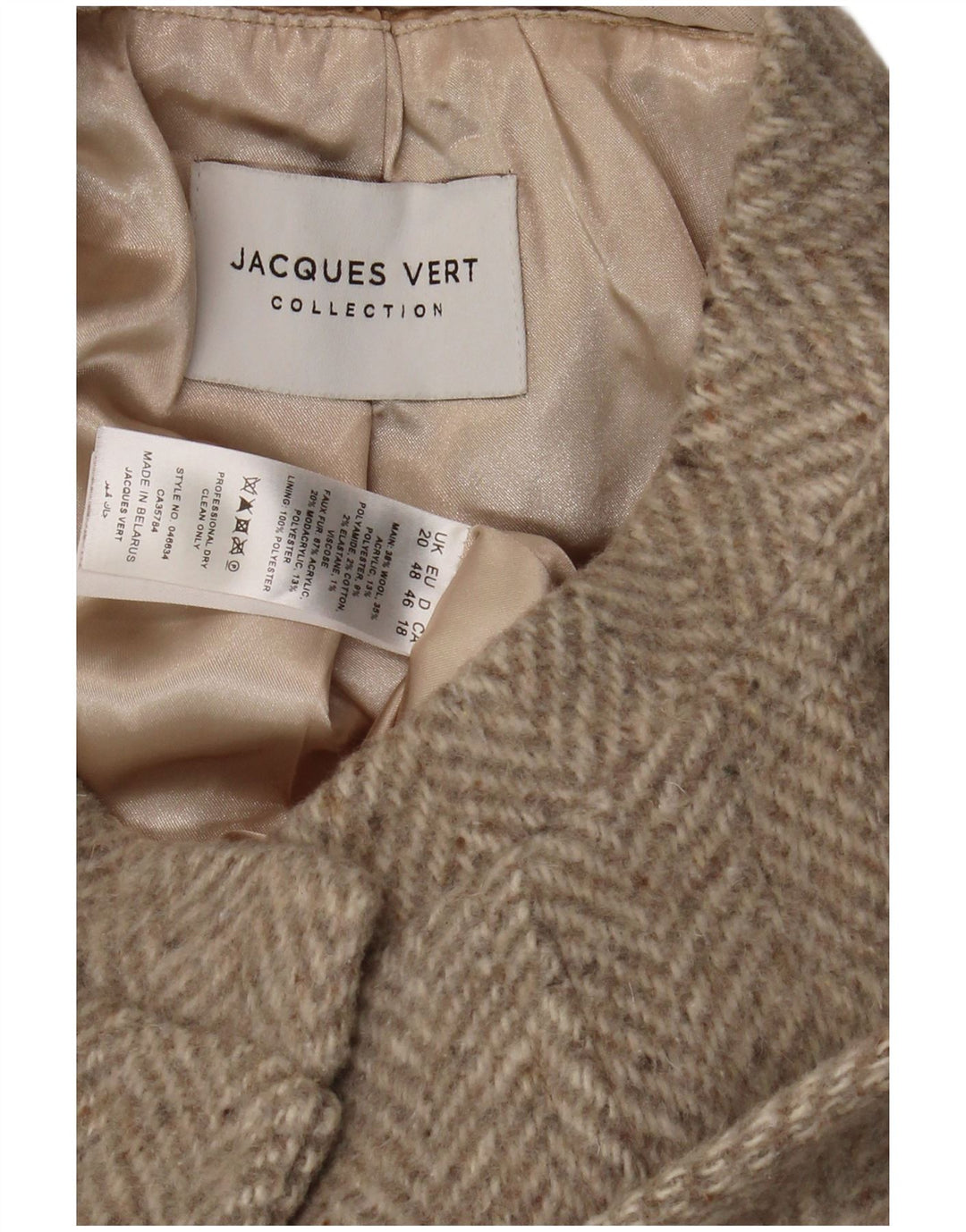 JACQUES VERT Manteau Femme UK 20 XL Laine à Chevrons Gris