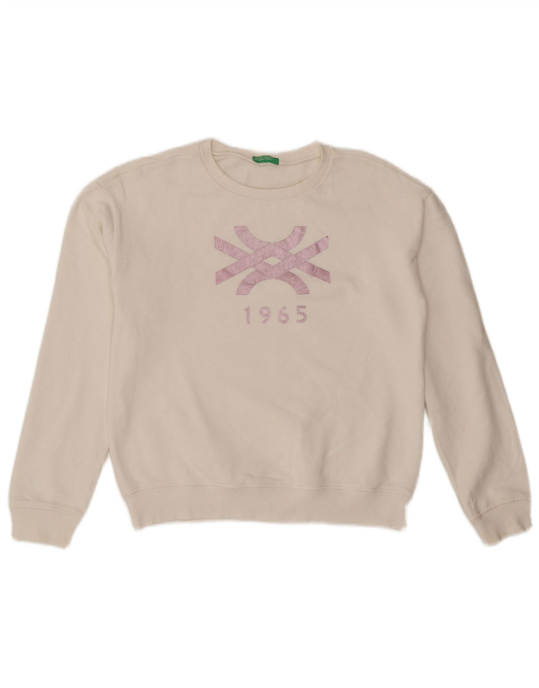 Benetton Sweat-shirt graphique pour femme UK 10 Small Blanc