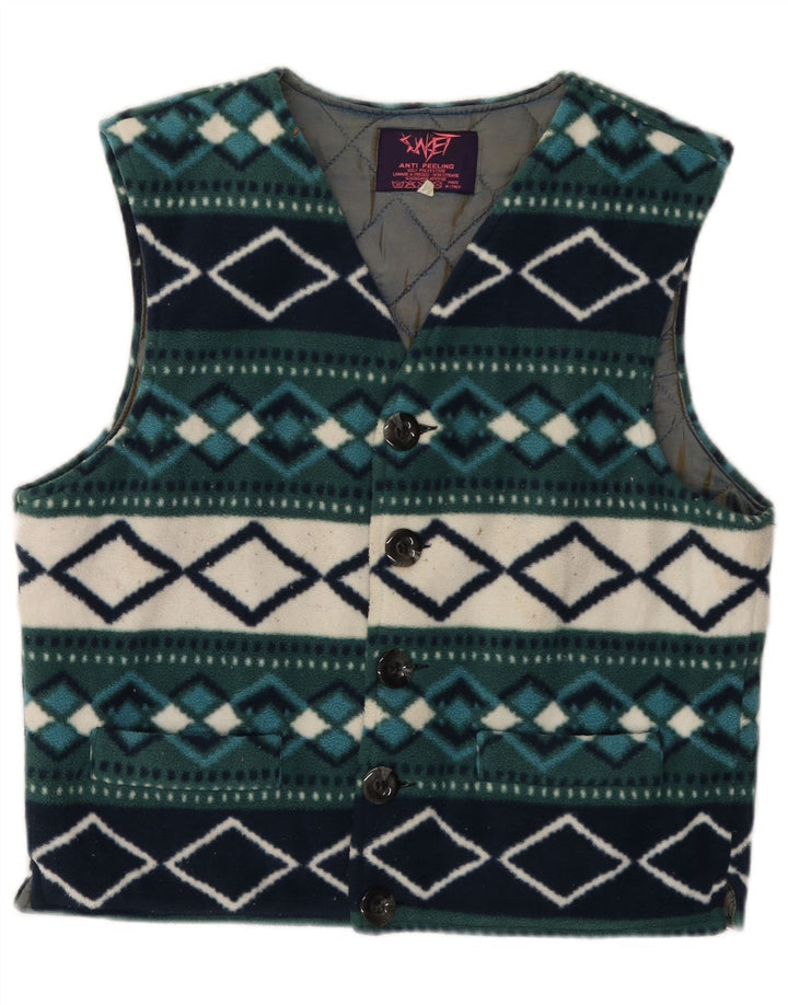 vintage Femme Polaire Gilet UK 14 Moyen Vert Argyle/Diamant Rétro