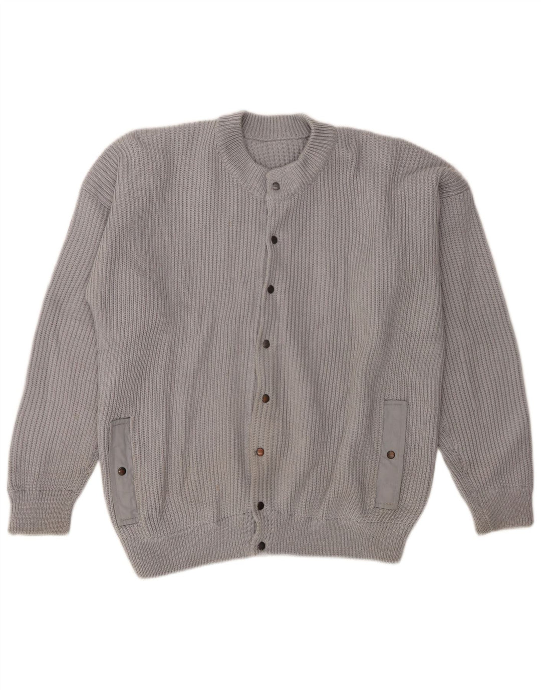 vintage Mens Cardigan Pull Moyen Gris Rétro