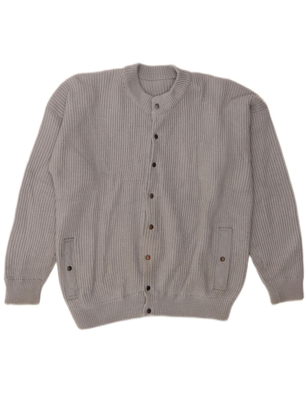 vintage Mens Cardigan Pull Moyen Gris Rétro